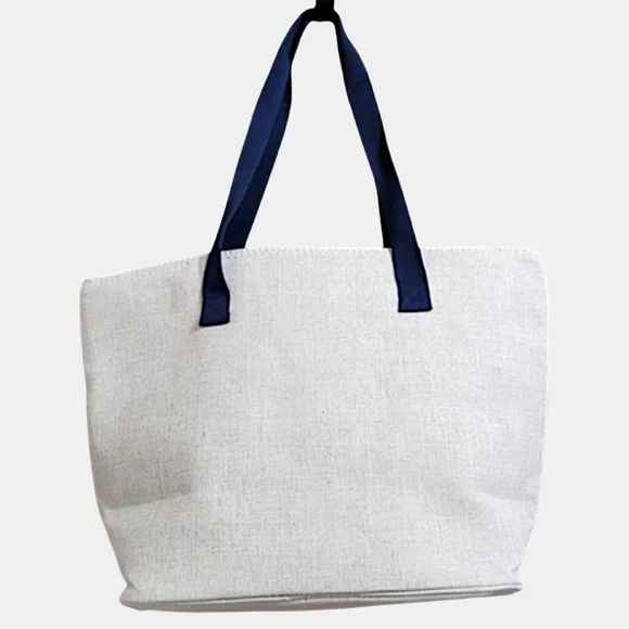 Rae Dunn Beach Canvas Insulated Tote Bag with Navy Straps - Picture 4 of 5